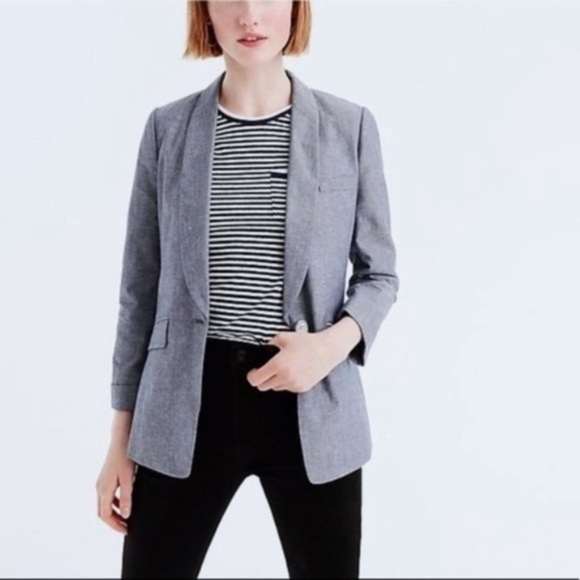 J Crew Blue Blazer Size 2 linen blend - Picture 2 of 13